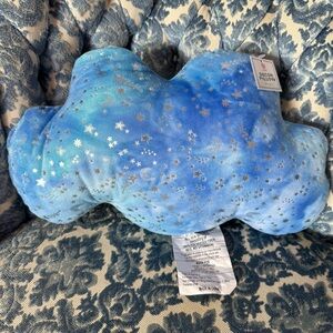 Blue Cloud Shaped Pillow with Silver Stars